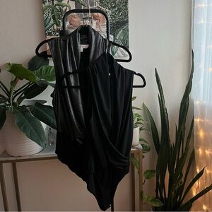 2 for 1! Black and Silver Sleeveless body suit with snap closure